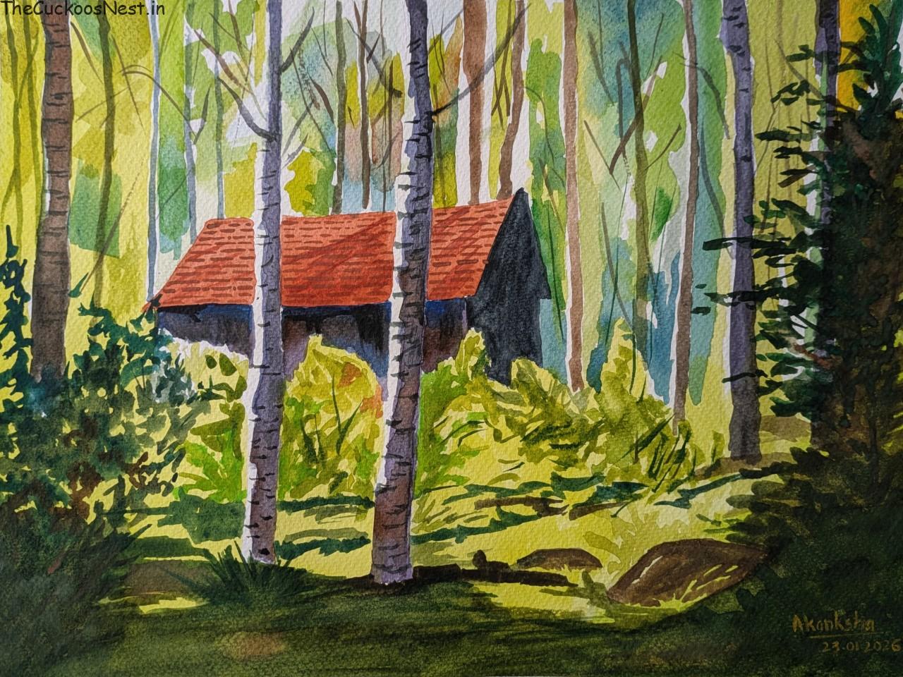 Veiled Cottage painted using Water Colours